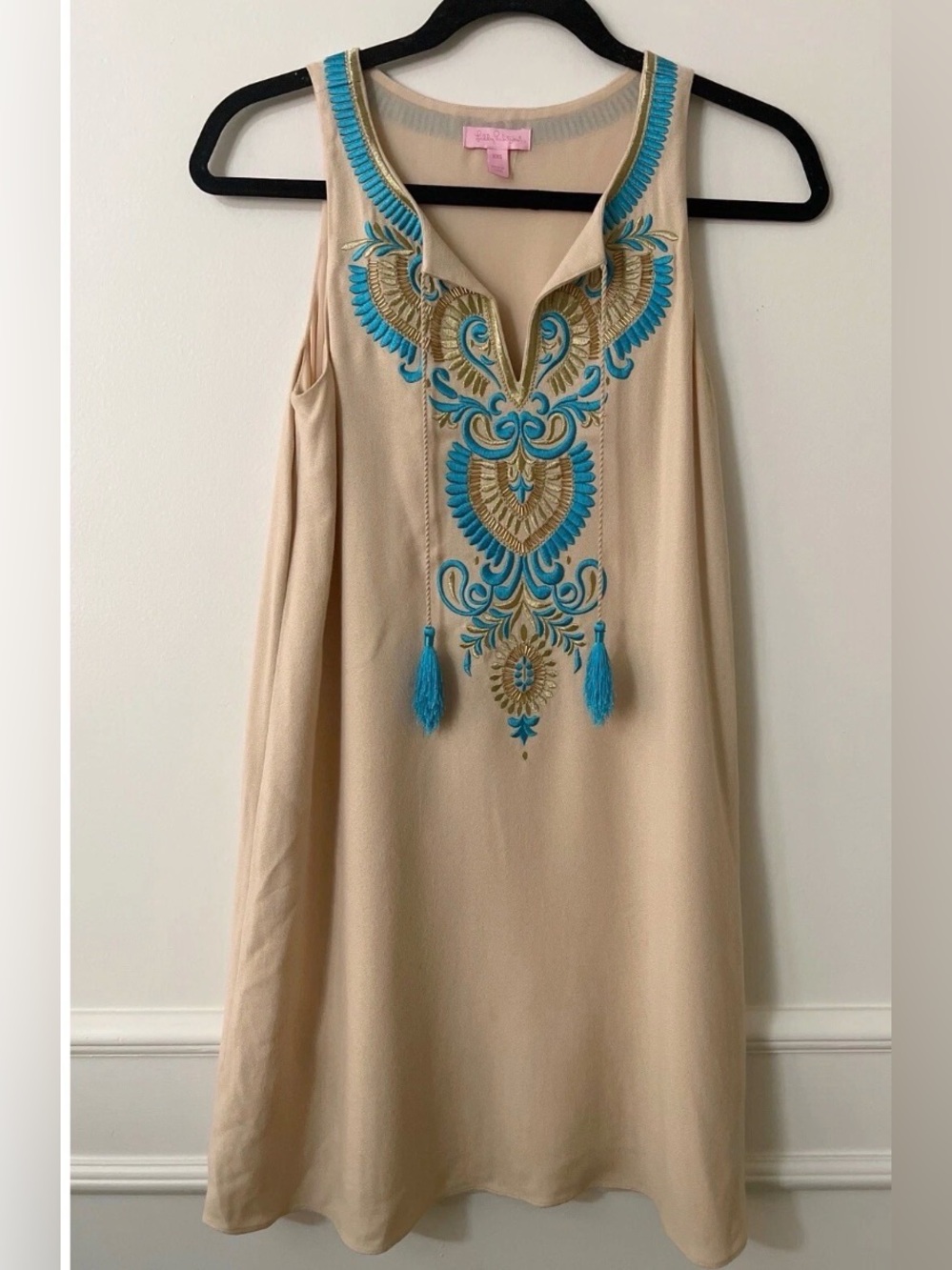 Lilly Pulitzer dune Audra Embroidered Tassel Shift Dress Sz L